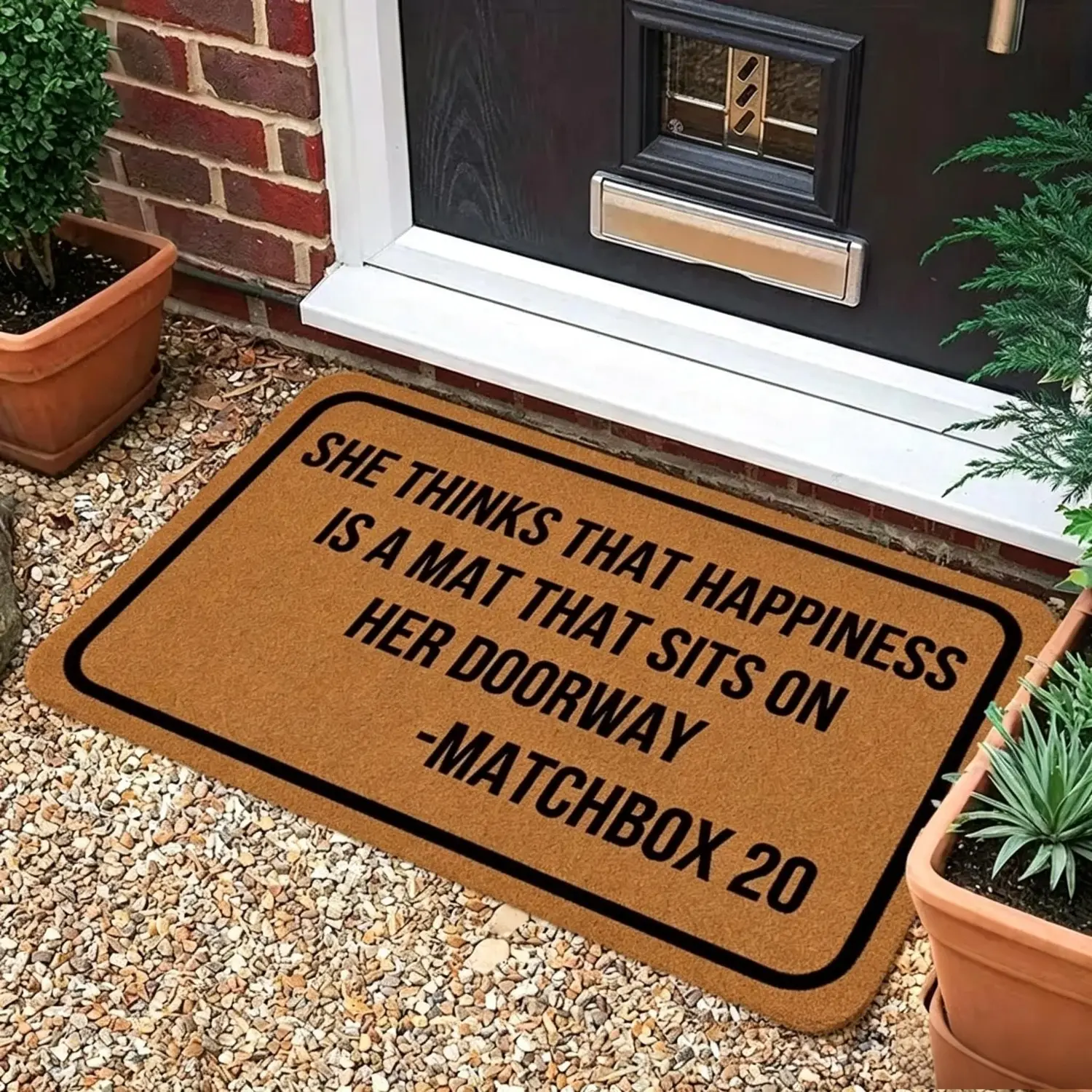 Funny Welcome Door Mat, She Thinks That Happiness Is A Mat Non Slip Entrance Door Mat, Soft Absorbent Stone Door Mat for Home & Room Decoration, Area Mat Doormat for Entryway Living Dining Room Bedroom Kitchen Porch Yard outdoor Rug