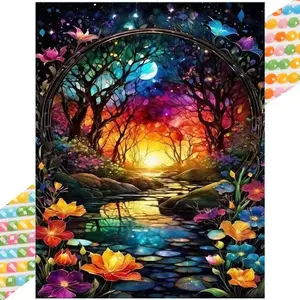 1 set of DIY diamond painting kit, 5D diamond art set, DIY decoration colorful forest, dreamy stream, colorful flowers. Mosaic, diamond art, DIY art home decoration.