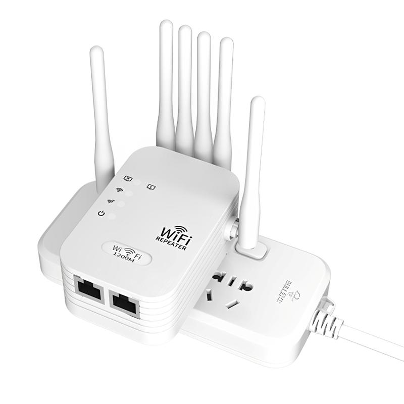 6-Antenna WiFi Extender 2025, 1200Mbps Dual Band Booster, Covers 12,000 sq. ft & 100 Devices, Repeater with Ethernet Port for Home, Office Use