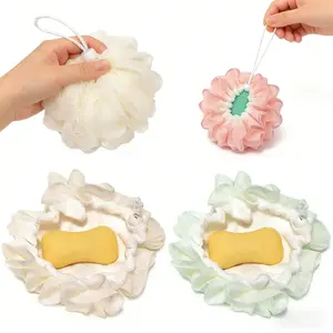 4-piece Washcloth Loofah Combo 2-in-1 Loofah Washcloth That Holds Bar Soap-Exfoliation Mesh Shower Ball for Body Wash & Smooth Skin+Free Loofah Dish Towel