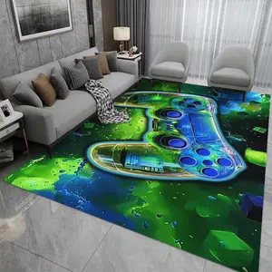 Neon Green Game Controller Flannel Area Rug - Soft Plush Mat for Gaming Room & Bedroom, Non-Slip Thick Video Game Pattern Home Decor for Gamer Enthusiasts #NeonGameRug #GamingControllerCarpet #GamerRoomDecor #FlannelMat