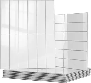 10-Sheet Faux Marble Peel and Stick Backsplash Tile for Kitchen Wall Bathroom Countertops, 11.4 inch x 9.1 inch Stick-on Glazed-Ceramic Finish Resist to Water, Heat and , White