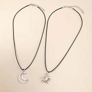 Simple niche fashion sun and moon couple leather rope necklace creative personality punk hip-hop jewelry