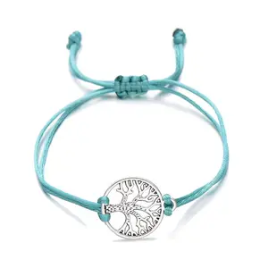 Tree of Life Red Rope Bracelet – Hand-Woven Adjustable Wax Cord Jewelry