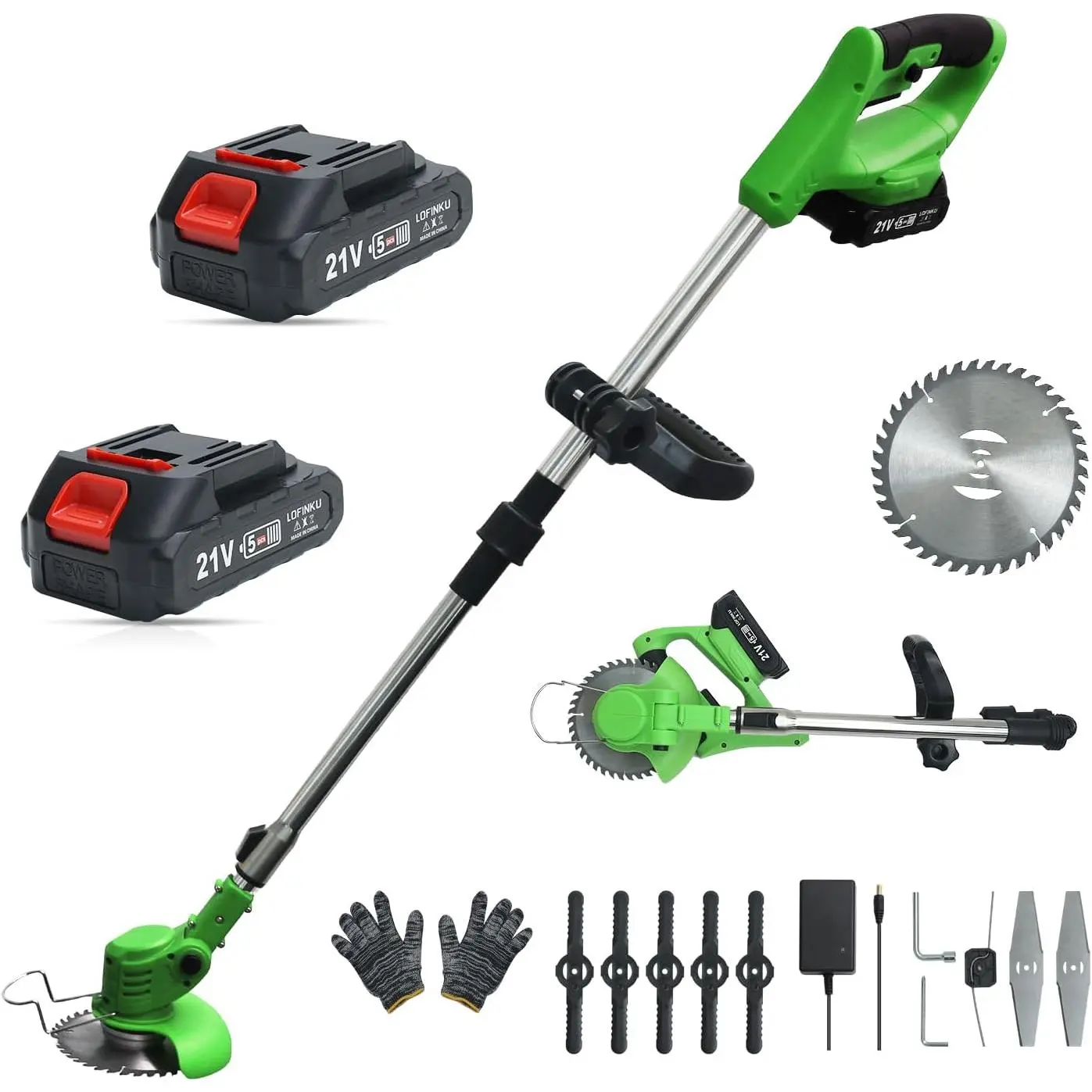 Weed Wacker GCJ 21V Battery Powered Lightweight Foldable Grass Trimmer with Rotating Head & Telescopic Pole for Easy Lawn Maintenance