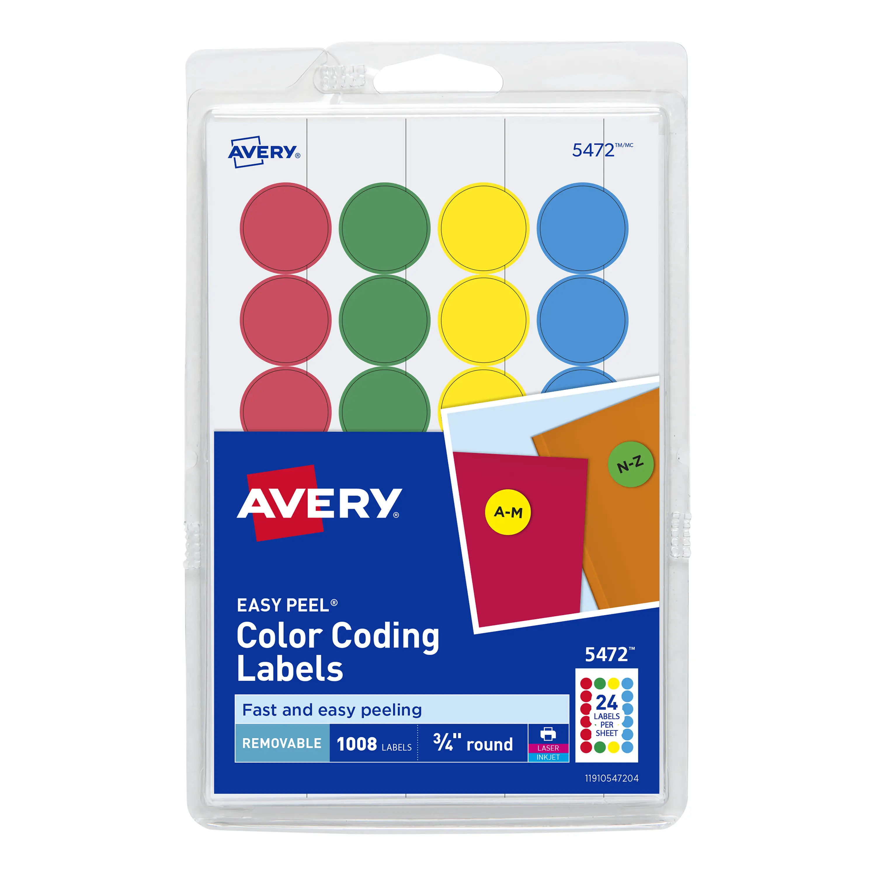 Avery Printable Color-Coding Labels, Removable Adhesive, 3/4" Round, Assorted, 1,008 Labels (5472)