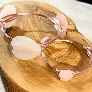 Rose Quartz Heart Bangle Set for Mother, Daughter, Grandmother and Granddaughter - Family Matching Outfit - Clothing, Womenswear