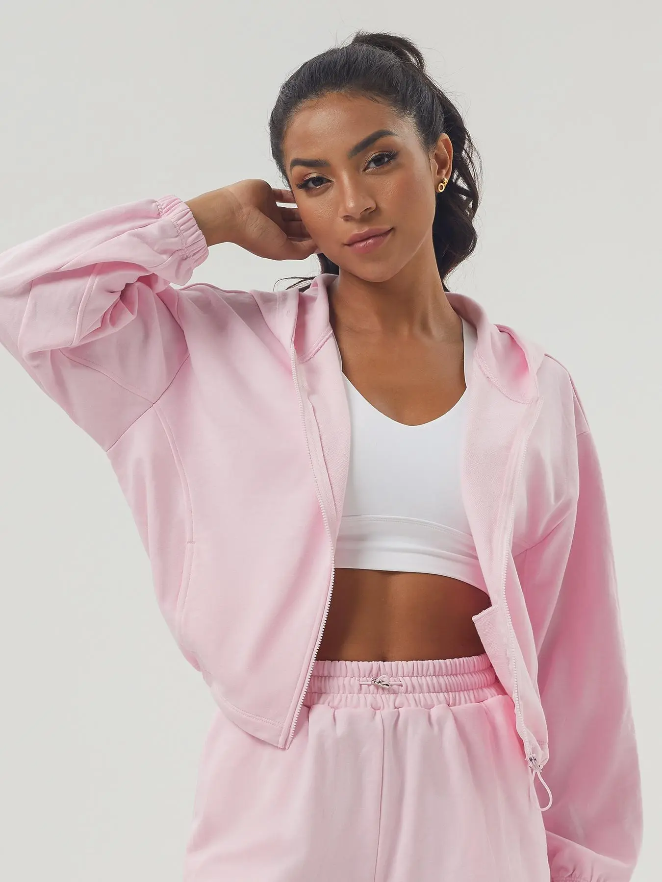Women's Solid Zip Up Hooded Sports Jacket, Athletic Jackets, Casual Athletic Jacket, Sporty Long Sleeve Athletic Outerwear for Gym Workout Running, Ladies Sportswear for All Seasons, Fitness Outerwear, Athlete Jackets