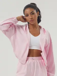 Women's Solid Zip Up Hooded Sports Jacket, Athletic Jackets, Casual Athletic Jacket, Sporty Long Sleeve Athletic Outerwear for Gym Workout Running, Ladies Sportswear for All Seasons, Athlete Jackets