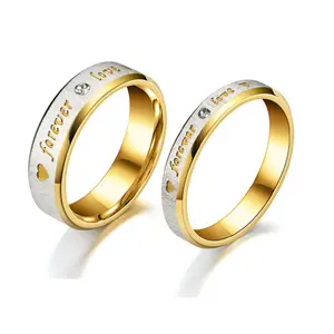 Silver and Golden Couple Ring Set, Forever Love Engraved Matching Promise Rings for Men Women, Minimalist Wedding Band Jewelry Gift for Couples