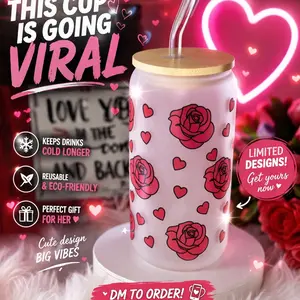 Rose Heart Glass Tumbler | Aesthetic Cup | Perfect Gift for Her