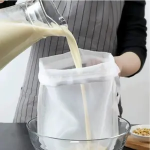 Reusable Nylon Food Filter Bags with Drawstring, 2 Pack Vegetable Juice Filters, Tea Coffee Yogurt Strainer, Tea Infuser, Kitchen Utensils