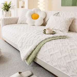 1pc Plush Sofa Cover, Decorative Sofa Protector for Four Seasons, Decorative Sofa Mat for home, Anti-slip and Wear-resistant, Machine Washable, Pet Friendly and Warm, Suitable for 1-4 Combination Sofa Cover