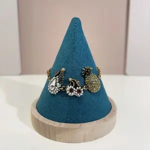 Pre-owned Gucci Aged Gold Tone Crystal & Pearl Fruit Charm Bracelet (Pineapple, Pear, Cherry) qiqib665