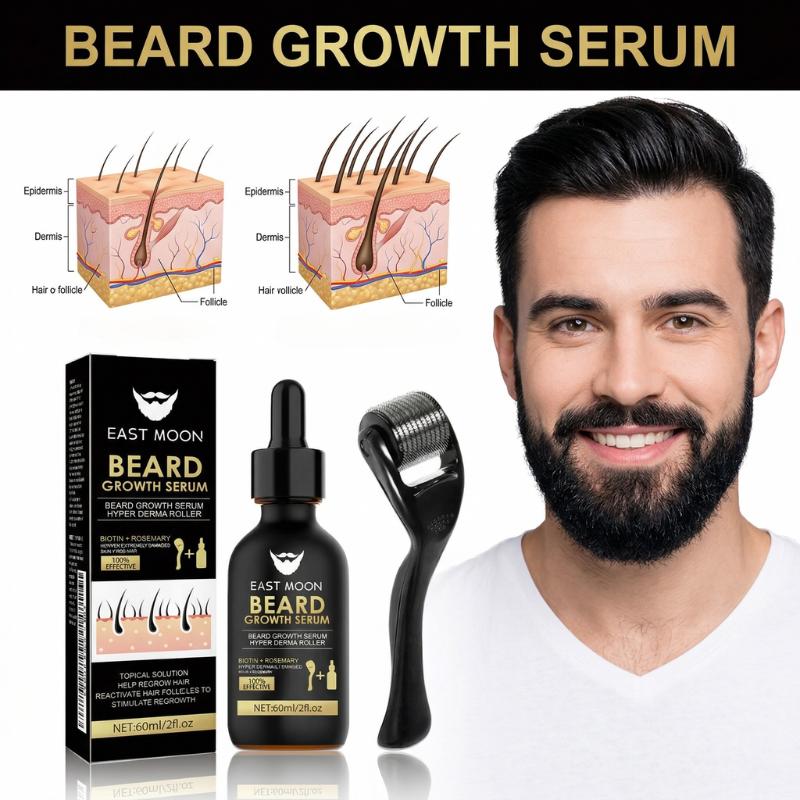 Beard Oil for Men，Beard Growth Essence And Roller Sets, Rich in Biotin & Collagen,Beard Care Nutrient Oil, Making Beards Thicker And Shinier, Men's Daily Beard Care Products And Tools，Nourishing Beard Oil for Men’s Daily Care