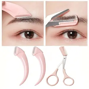 3pcs Eyebrow Trimmer Set, Grooming Kit, Eyebrow Styling, Stainless Steel Curved Eyebrow Razor Eyebrow Scissors With Comb, Beauty Tool Eyebrow Tools Suitable For Any Skin Type Hair Removal Accessories For Men Women, Makeup, Makeup Accessories