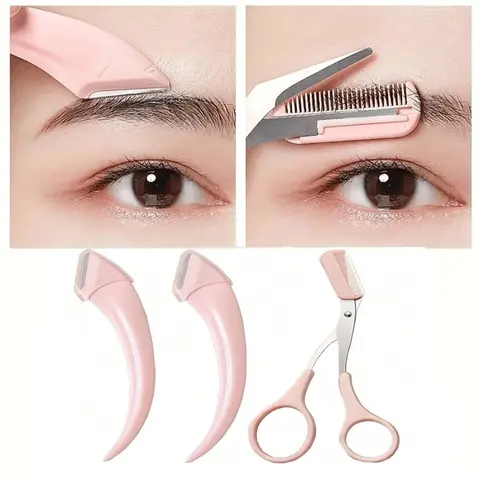 3pcs Eyebrow Trimmer Set, Cosmetic Tools, Beauty Tools, Eyebrow Shaping Kit, Stainless Steel Curved Eyebrow Razor Eyebrow Scissors With Comb, Eyebrow Tools Hair Removal Accessories For Men Women, Makeup Accessories