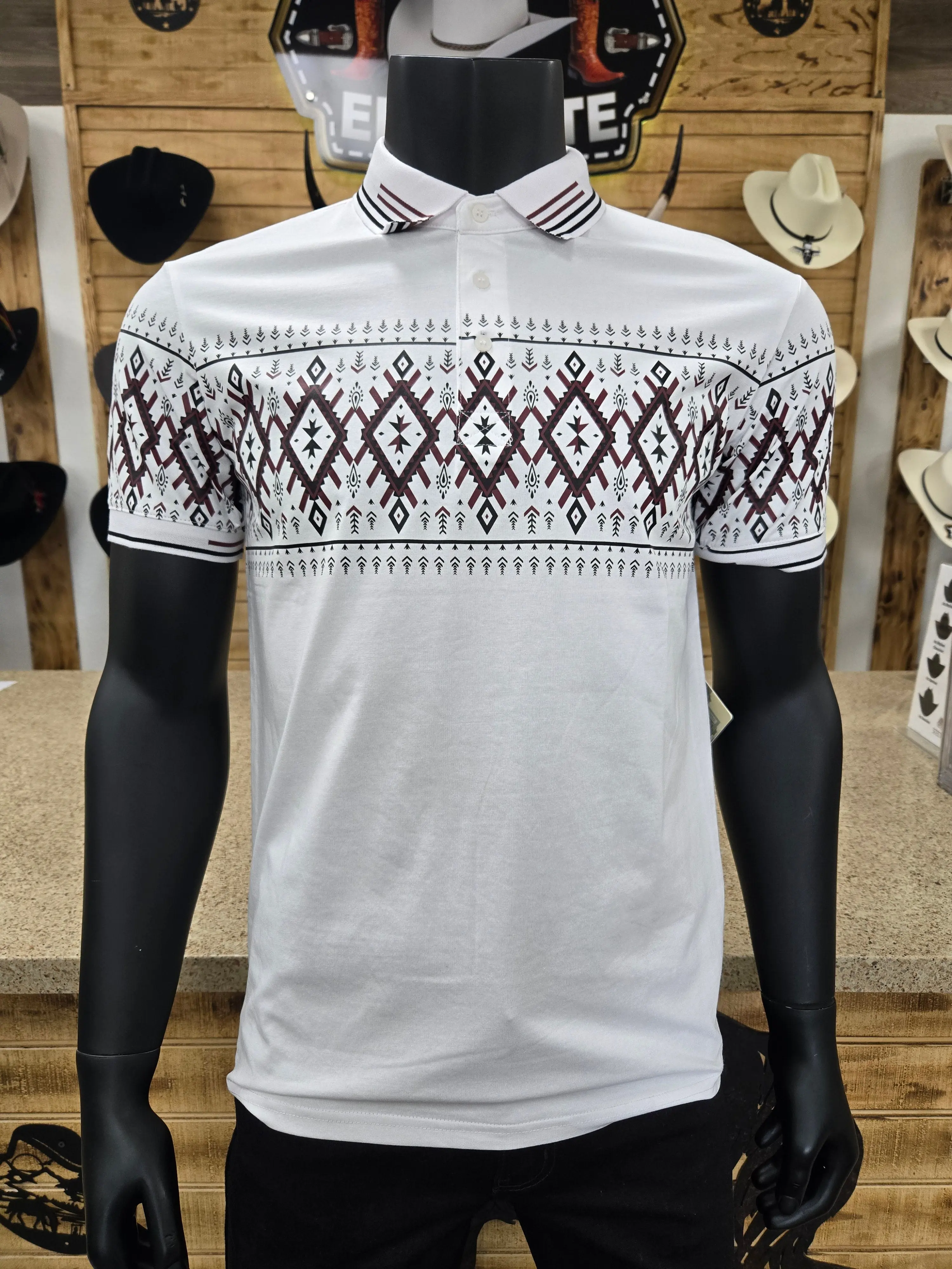 Montero Mens William Aztec Print Polo Shirt Slim Fit