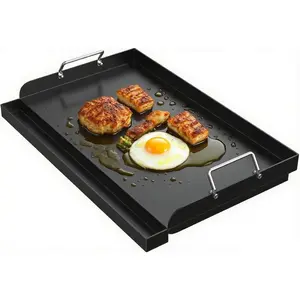 25" x 16" Universal Stovetop Griddle for  Gas Stove/Charcoal/Electric Grill,Pre-Seasoned Flat Top Plate with Removable Handles for Camping & Tailgating, Plancha Para Cocinar, Nonstick Carbon Steel