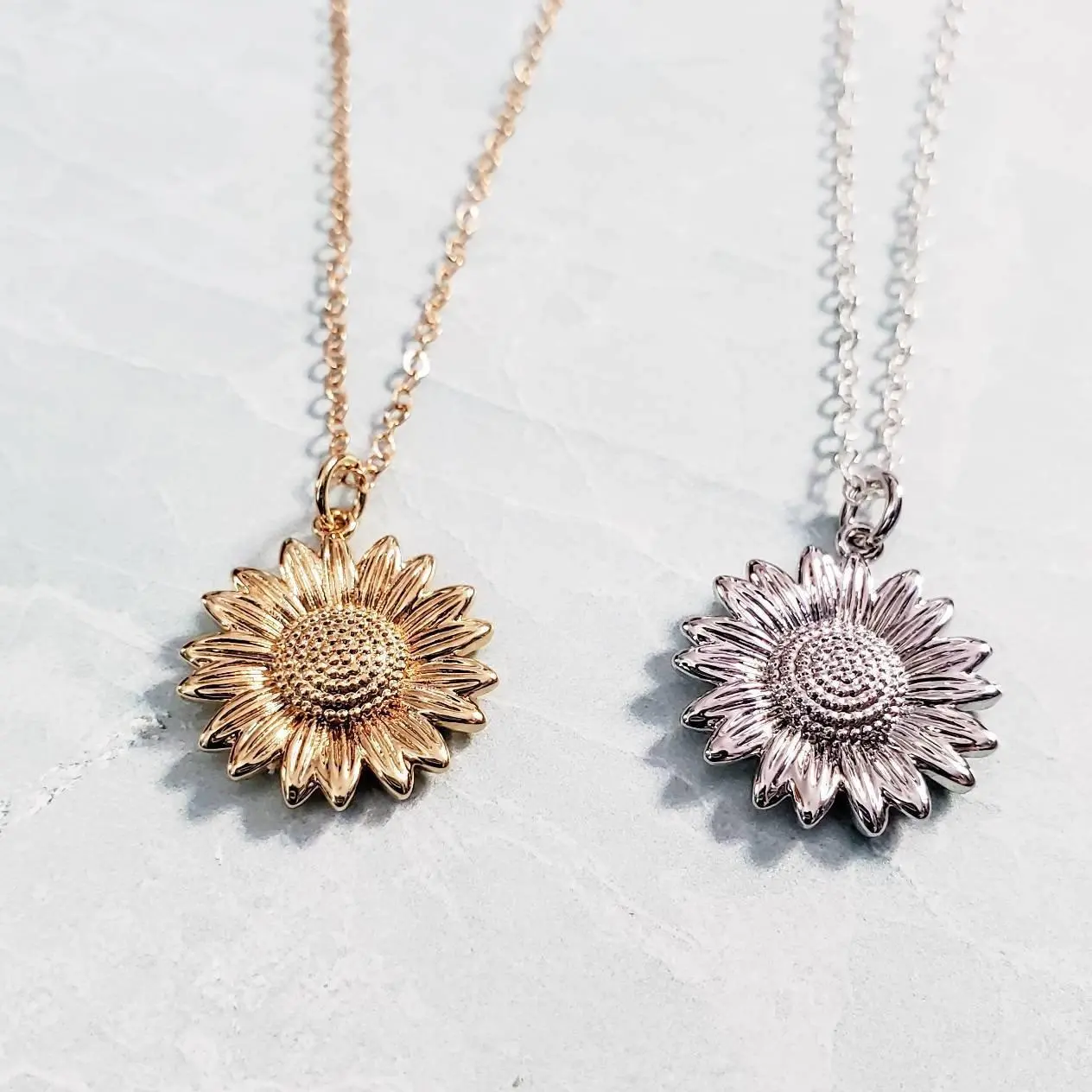 Gold or Silver Plated Sunflower Charm Necklace on 14k Gold Filled or Sterling Silver Chain - Handmade to Order