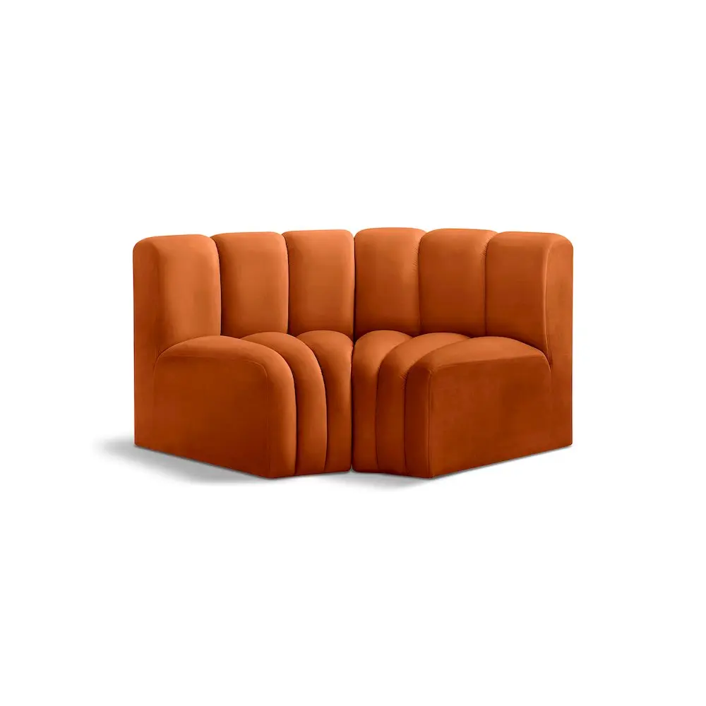 Arc Cognac Velvet Modular Sofa - Velvet Fabric, Curved Sofa, Deep Tufting, Modular Setup, for Contemporary Home Decor