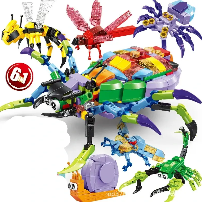 6ni1 Insect Animals Figures Mini Bee snail Dragonfly Building Blocks Toy 3D Constructor Bricks For Kids Boys Gift Toy