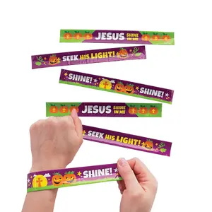 9" Christian Pumpkin Green & Purple Metal Slap Bracelets - 12 Pc.