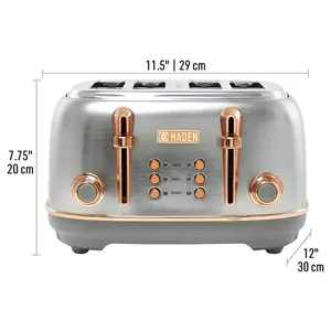 Haden Heritage 4 Slice Wide Slot Toaster with Removable Crumb Tray, Steel/Copper