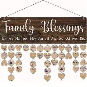 Wooden Family Blessings Calendar Plaque, 1 Set DIY Wooden Hanging Calendar, Suitable for Spring, Birthday, Anniversary, Easter, St. Patrick's Day, Decor Wall Hanging Design