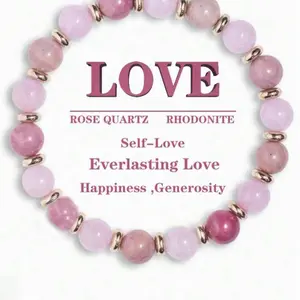 Rhodonite & Rose Quartz 'Everlasting Love' Beaded Stretch Pink Bracelet for Women Men Healing Spiritual Meditation Jewelry Reiki Healing