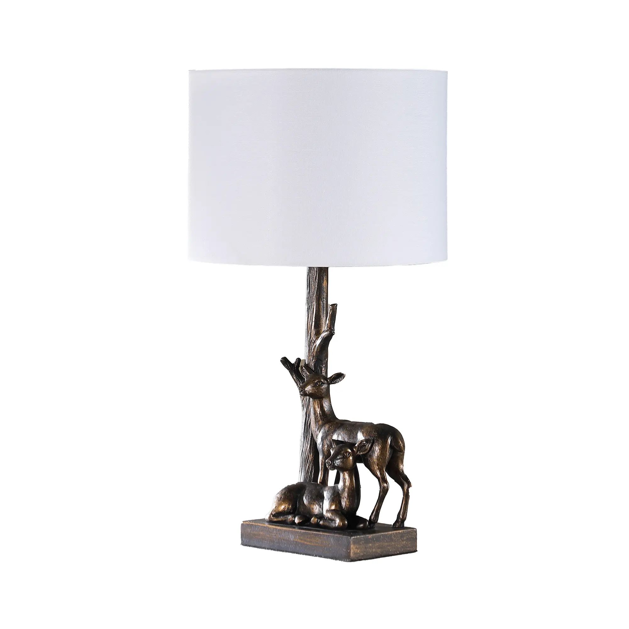 YYDS 19.75" In Capreolus Bronze Western Roe Deers Polyresin Table Lamp