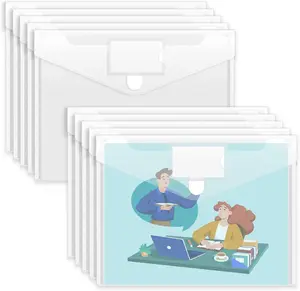 10 Pack Plastic Envelopes File Folders, Clear Folder for Document US Letter A4 Size Poly Envelopes with Label Pockets for School Home Work Office Organizer, Clear