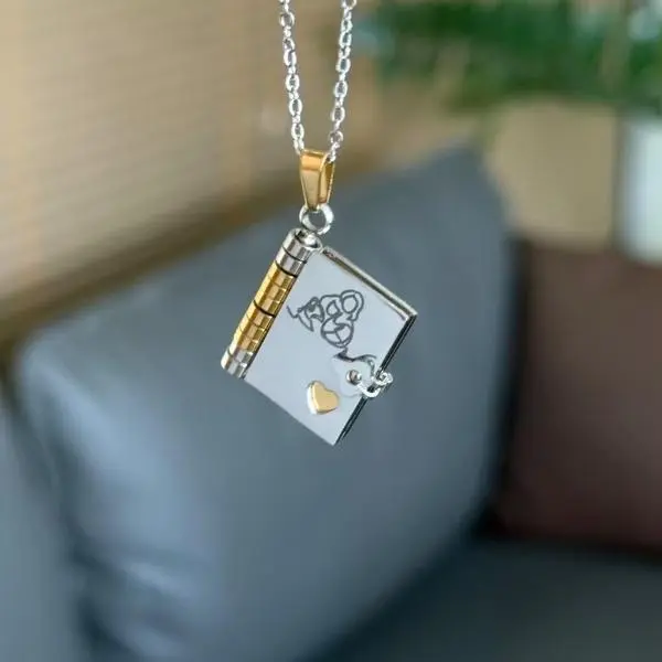 Book Locket Necklace for Granddaughter, Stainless Steel Heart Pendant Jewelry with 18-Inch Chain, Meaningful Graduation Birthday Gift, Meaningful Gifts