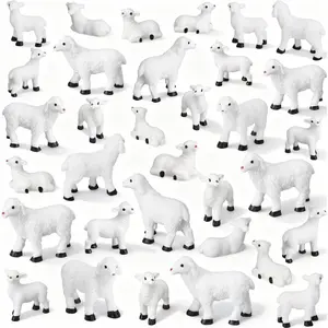Soulchen 50 Pcs Easter Mini Sheep Resin Figurine Bulk Miniature Lamb Figure Animals Statue Landscape Little Shepherd Decor for Christian Gifts Mini DIY Garden Party Gift Home Outdoor Indoor Decor
