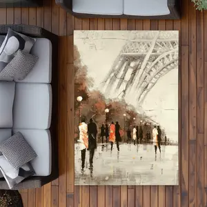 360 stand Rectangular Eiffel Tower Area Rug, 4x6 ft Contemporary Home Decor Carpet with Vibrant Parisian Scene & Walking People Print, Indoor-Outdoor Soft Furnishing for Modern Living Spaces