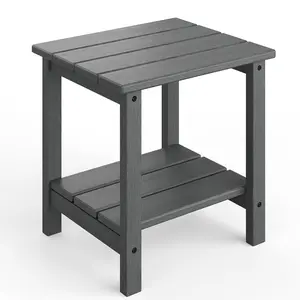 Adirondack Outdoor Side Table 18 x 15 inch, HDPE 2-Tier Patio Side Tables for Outside, for Patio Pool Deck Indoor Backyard, Grey