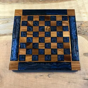 Midnight Blue Walnut Chess Board (INCLUDES PIECES)