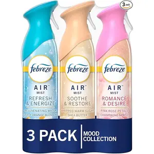 Febreze Air Mist Air Freshener Spray, Odor-Fighting Room Spray for Home and Bathroom and Kitchen, Aerosol Can, Refresh & Energize, Soothe & Restore, Romance & Desire Scent, 8.8oz, 3 Count