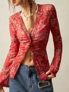 Women's Bohemian Vintage Printed Vacation Top Blouse, Casual Everyday Wear, Stylish Ladies Clothing for Travel and Relaxation