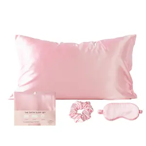 Solid Color Satin Pillowcase Set, 3 Counts/set Including 1 Count Pillowcase & 1 Count Eye Mask & 1 Count Scrunchie, Bedding Supplies for Home Bedroom