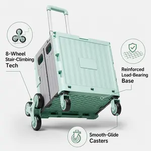 Sturdy Foldable Rolling Utility Cart - Collapsible Rolling Grocery Basket for Shopping, Apartment Living - Durable, High-Capacity Storage Organization Organizer Storage House Organizers