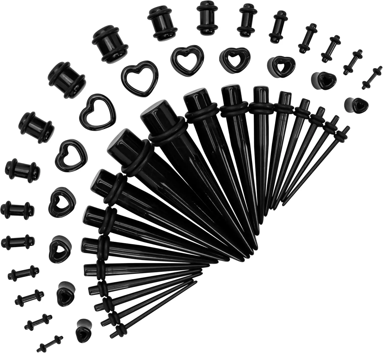 Marsrut Acrylic, Silicone Ear Stretching Kit: Lightweight Tapers, Heart Tunnels & Plugs for Starter Expanders | Body Piercing Jewelry Earring Gauges Gauging Set for Men, Women (Size: 14G-0000G)