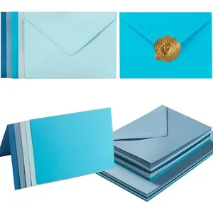 50 Pack Blue A6 Envelopes with Blank Cards Set, Envelopes 5 Colors with 4x6 Cardstock and  Stickers for Wedding Invitations  (Blue, 4x6)