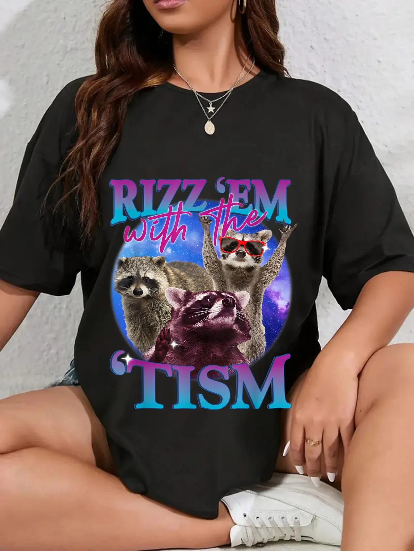 100% Cotton Rizz Em With The Tism Retro Funny Raccoon Meme T-Shirt