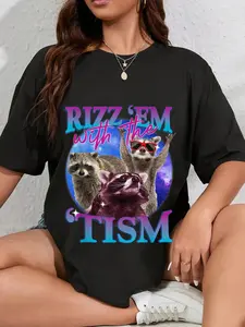 100% Cotton Rizz Em With The Tism Retro Funny Raccoon Meme T-Shirt