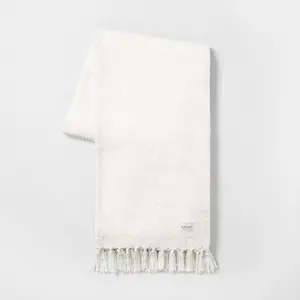 Knotted Fringe Throw Blanket White - Hearth & Hand with Magnolia: Cotton Dobby Weave, Farmhouse Style, 55x80"