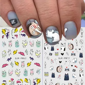 Cute Cartoon Dinosaur Cat Nail Stickers, Korean Valentine's Day Fun Dinosaur Nail Art Decals, DIY Decoration for Nails
