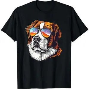 Saint Bernard Dog Sunglasses T-Shirt