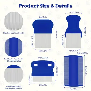 7 Pack Flea Comb,Stainless Steel Dog Cat Grooming Combs with Rounded Tooth for Remove Fleas Lice Eggs, Double Sided Tear Stain Remover, Dematting Tool for All Types of Small, Medium, Large Pets