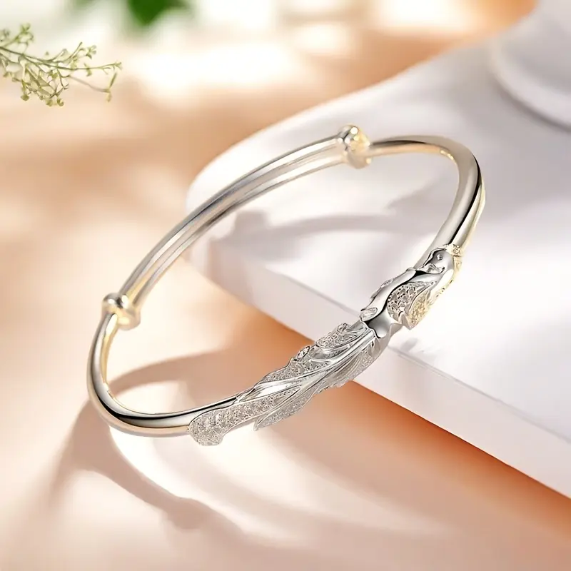 Women's S999 Sterling Silver Adjustable Dragon Cuff Bracelet, 25g Lightweight Fashion Jewelry, Female Birthday-Holiday Gift, Jewelry Making Parts & Accessories, Adjustable Dragon Cuff Design, Jewelry Making Parts And Accessories